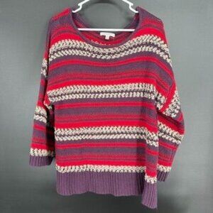 Spense Striped Chunky Knitted Sweater Size Large Purple Red